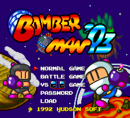 Bomberman '93 title screen for PC Engine